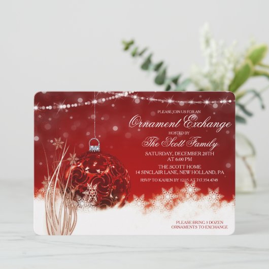 オーナメントエクスチェンジホリデーパーティー招待状 招待状 (スタンド正面)