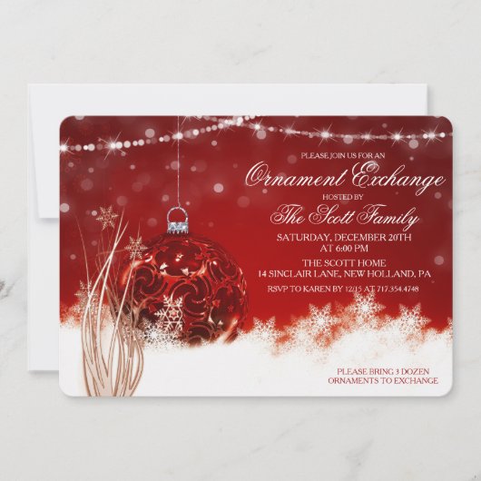 オーナメントエクスチェンジホリデーパーティー招待状 招待状 (正面)
