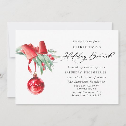 オーナメントエレガントクリスマスホリデーブランチ 招待状 (正面)