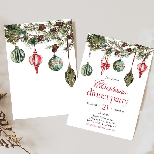 オーナメントエレガントディナークリスマスパーティー 招待状