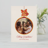オーナメントエレガントメリークリスマスレッド金ゴールド写真 箔シーズンカード (立ち正面)