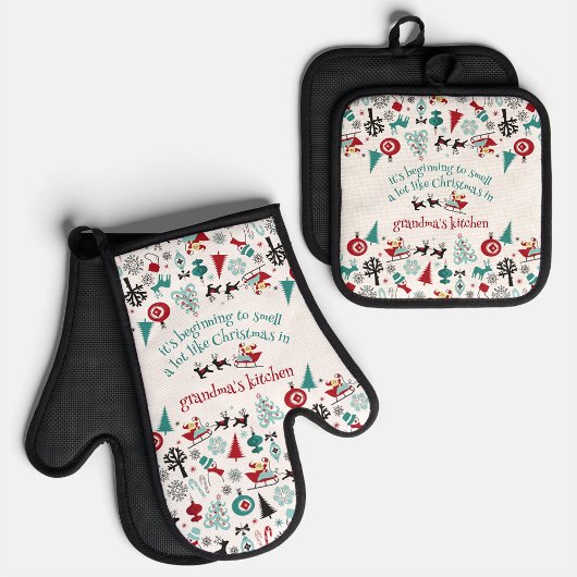 オーナメントカスタムサンタクロースレイトインデアモチーフ 鍋つかみ&鍋敷きセット