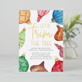 オーナメントカラフルクリスマスツリーのトリミングパーティー 箔招待状 (立ち正面)