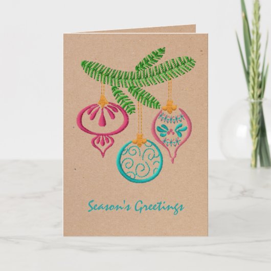 オーナメントカラフルホリデー用グリーティングカード シーズンカード (正面)
