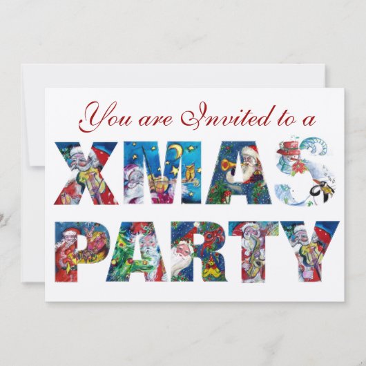 オーナメントカラフルミュージカルサンタクリスマスナイトパーティー 招待状 (正面)