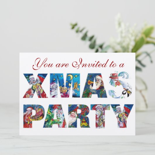 オーナメントカラフルミュージカルサンタクリスマスナイトパーティー 招待状 (スタンド正面)