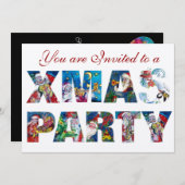 オーナメントカラフルミュージカルサンタクリスマスナイトパーティー 招待状 (正面/裏面)