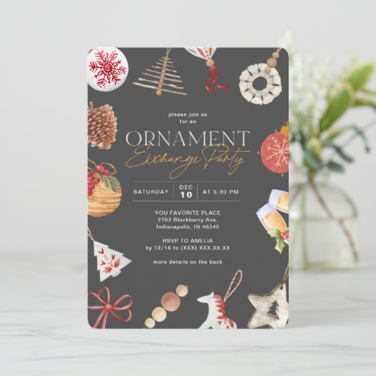 オーナメントギフト交換ホリデーパーティー 招待状 (スタンド正面)