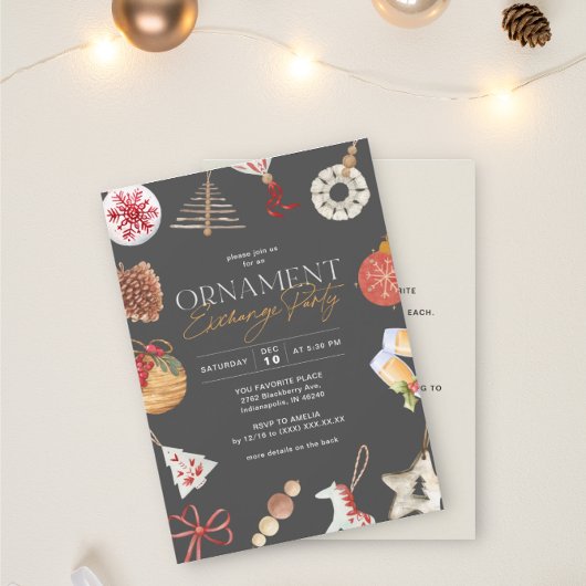 オーナメントギフト交換ホリデーパーティー 招待状