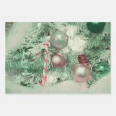オーナメントクリスマスグリーンピンクホリデーツリー ラッピングペーパーシート (正面)