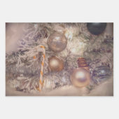オーナメントクリスマス金ゴールドホワイトホリデーツリー ラッピングペーパーシート (正面2)