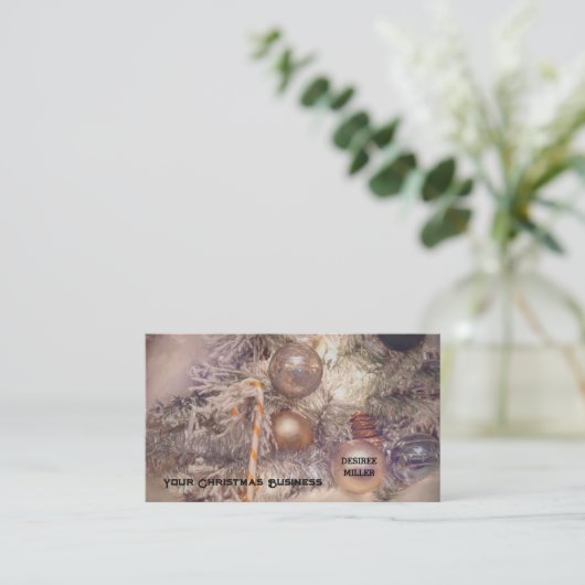 オーナメントクリスマス金ゴールドホワイトホリデーツリー 名刺 (スタンド正面)