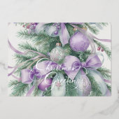 オーナメントサテンリボンエバーグリーンパープルグリーン 箔シーズンカード (正面)