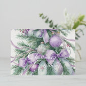 オーナメントサテンリボンエバーグリーンパープルグリーン 箔シーズンカード (立ち正面)