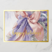 オーナメントサテンリボンエバーグリーンラベンダーピーチ 箔シーズンカード (正面)