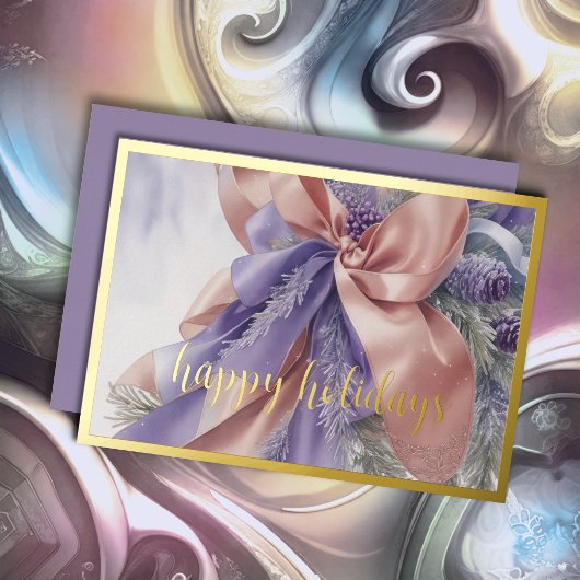 オーナメントサテンリボンエバーグリーンラベンダーピーチ 箔シーズンカード