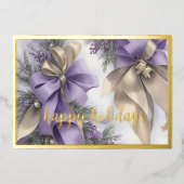 オーナメントサテンリボンエバーグリーンラベンダー金ゴールド 箔シーズンカード (正面)