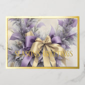 オーナメントサテンリボンエバーグリーンラベンダー金ゴールド 箔シーズンカード (正面)