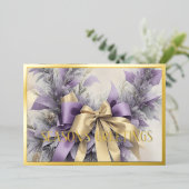 オーナメントサテンリボンエバーグリーンラベンダー金ゴールド 箔シーズンカード (立ち正面)