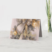 オーナメントサテンリボンフロックエバーグリーングレー金ゴールド シーズンカード (正面)