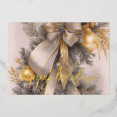 オーナメントサテンリボンフロックエバーグリーングレー金ゴールド 箔シーズンカード (正面)