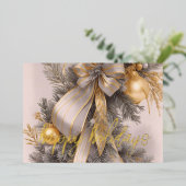 オーナメントサテンリボンフロックエバーグリーングレー金ゴールド 箔シーズンカード (立ち正面)
