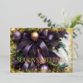 オーナメントサテンリボン常緑紫金ゴールド 箔シーズンカード (立ち正面)