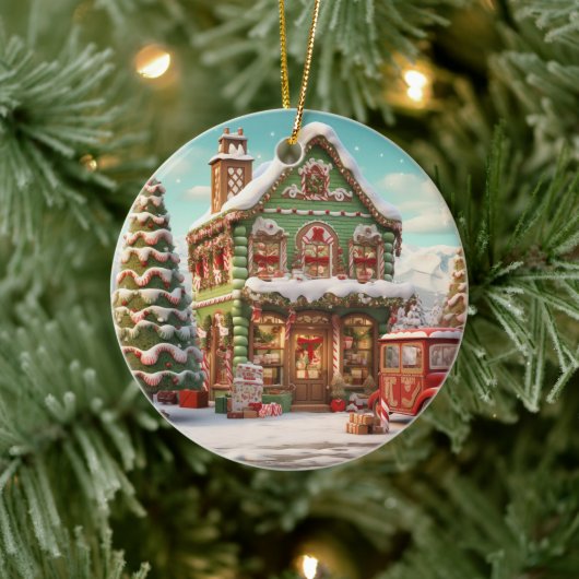 オーナメントジンガーブレッドキャンディコテージ セラミックオーナメント (ツリー)