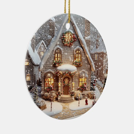オーナメントジンガーブレッドキャンディコテージ セラミックオーナメント (右)