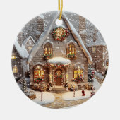 オーナメントジンガーブレッドキャンディコテージ セラミックオーナメント (正面)