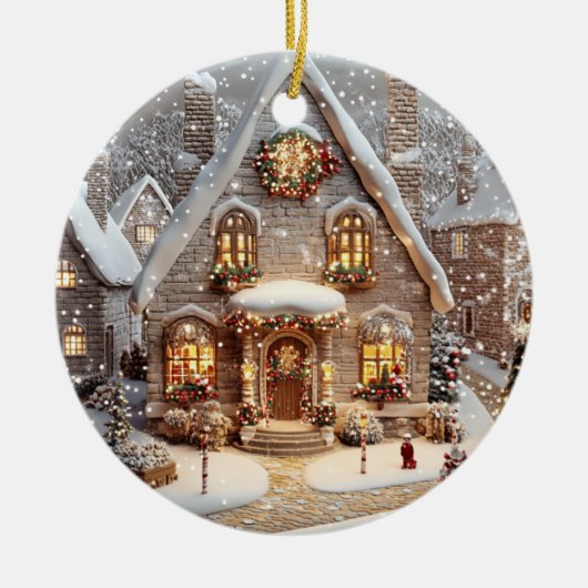 オーナメントジンガーブレッドキャンディコテージ セラミックオーナメント (正面)