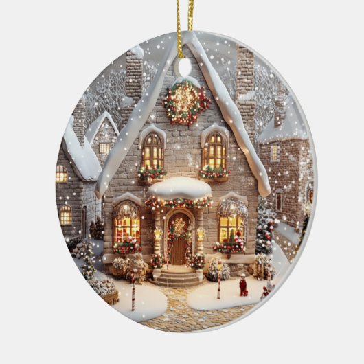 オーナメントジンガーブレッドキャンディコテージ セラミックオーナメント (左)