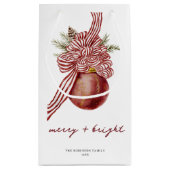 オーナメントストライプのクリスマスホリデーメリーブライト スモールペーパーバッグ (裏面)