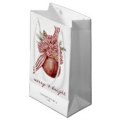 オーナメントストライプのクリスマスホリデーメリーブライト スモールペーパーバッグ (正面アングル)