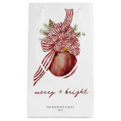 オーナメントストライプのクリスマスホリデーメリーブライト スモールペーパーバッグ (正面)