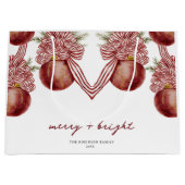 オーナメントストライプのクリスマスホリデーメリーブライト ラージペーパーバッグ (正面)