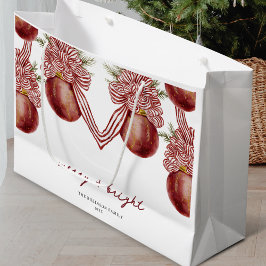 オーナメントストライプのクリスマスホリデーメリーブライト ラージペーパーバッグ