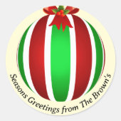 オーナメントストライプのクリスマス ラウンドシール (正面)