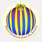 オーナメントストライプのクリスマス ラウンドシール (正面)