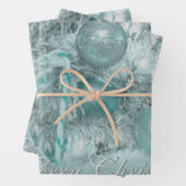 オーナメントズメリークリスマスティール(緑がかった色)グリーンツリーホリデイ ラッピングペーパーシート (インサイチュ)