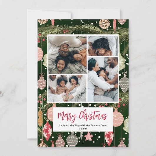 オーナメントパターンクリスマスファミリー5枚の写真 シーズンカード (正面)