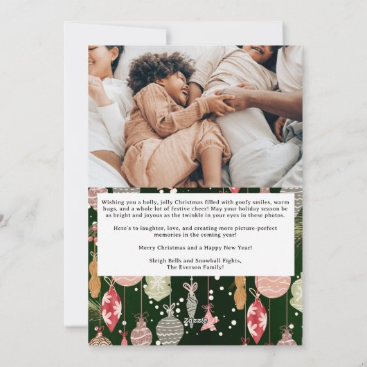 オーナメントパターンクリスマスファミリー5枚の写真 シーズンカード (裏面)