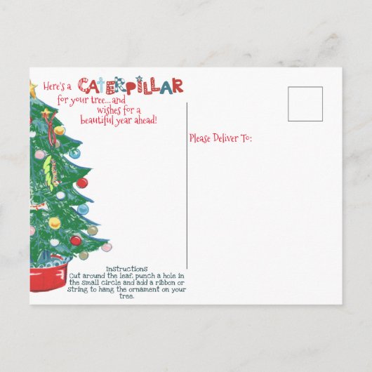 オーナメントパーソナライズされたクリスマスキャタピラーチャイルド シーズンポストカード (裏面)