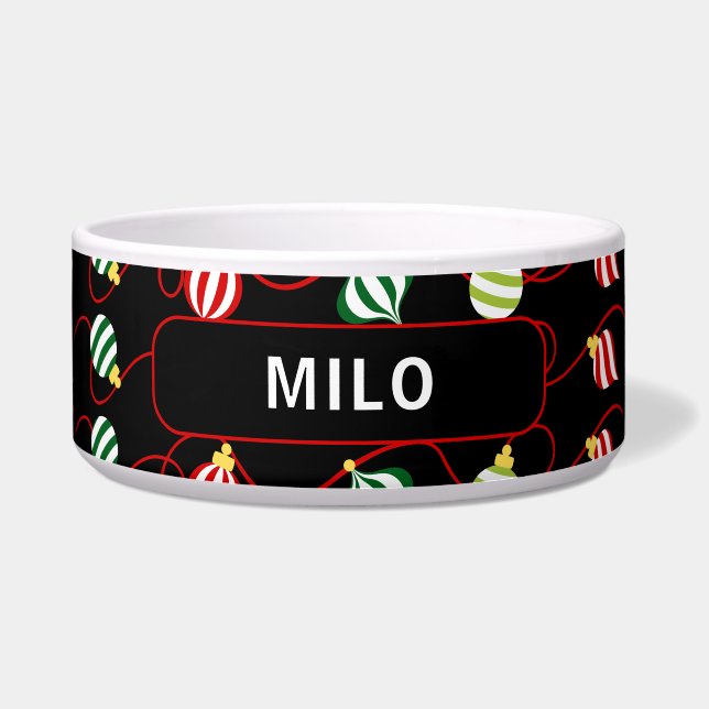 オーナメントパーソナライズされたクリスマスドッグ ボウル (正面)