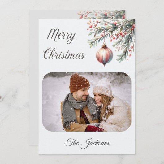 オーナメントパーソナライズされたクリスマスフォトカード シーズンカード (正面/裏面)