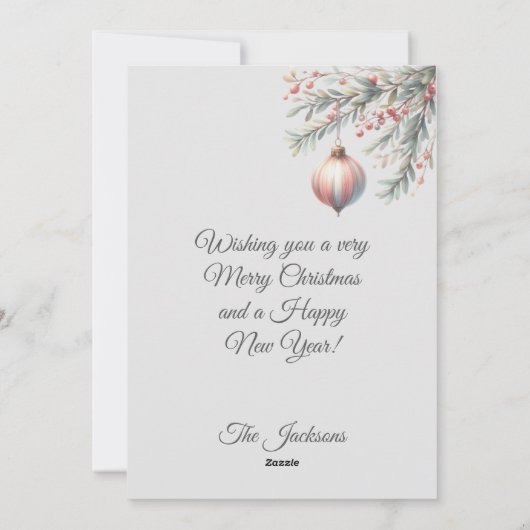 オーナメントパーソナライズされたクリスマスフォトカード シーズンカード (裏面)