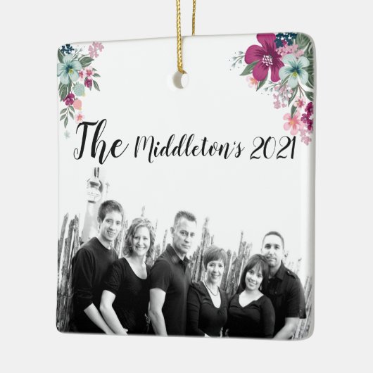 オーナメントパーソナライズされた熱帯花オンホワイト セラミックオーナメント (左)