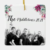 オーナメントパーソナライズされた熱帯花オンホワイト セラミックオーナメント (正面)