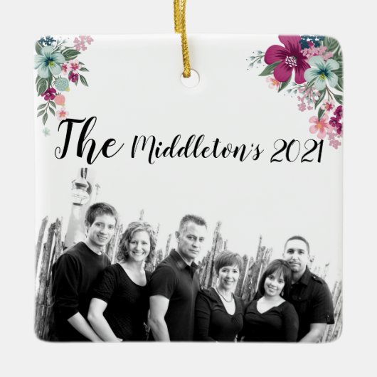 オーナメントパーソナライズされた熱帯花オンホワイト セラミックオーナメント (正面)