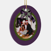 オーナメントパープルグリーンホリーボウクリスマスフォト セラミックオーナメント (右)